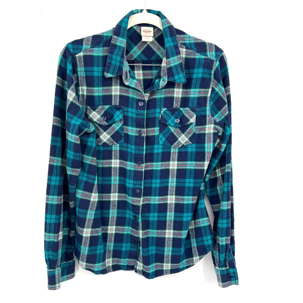 y2k Mossimo flannel shirt 100% cotton blue green soft L